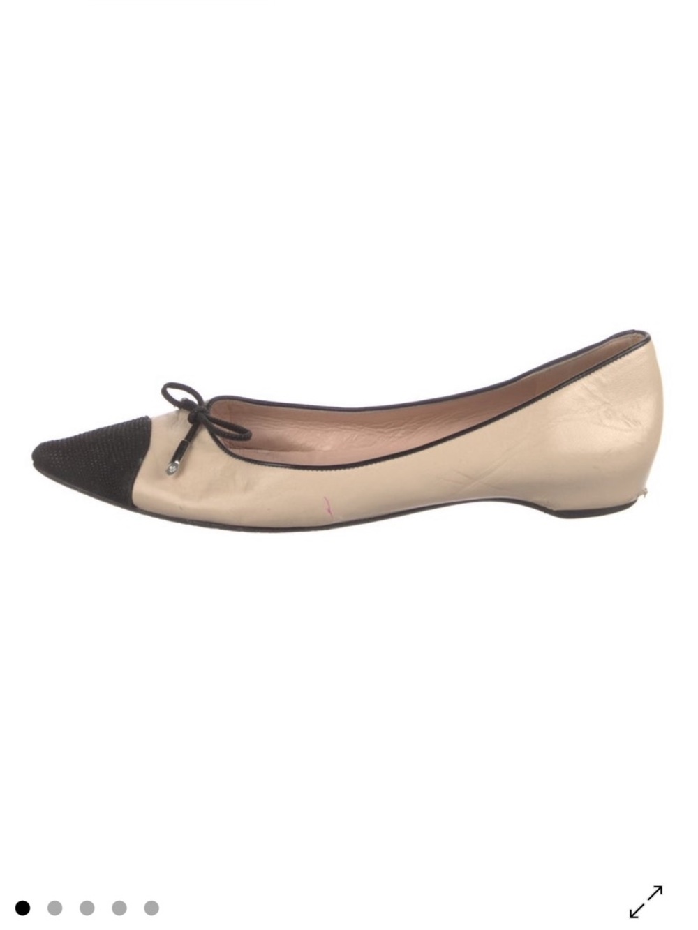 Stuart Weitzman Leather Bow Pointed-Toe Ballet Flat - Beige & Black